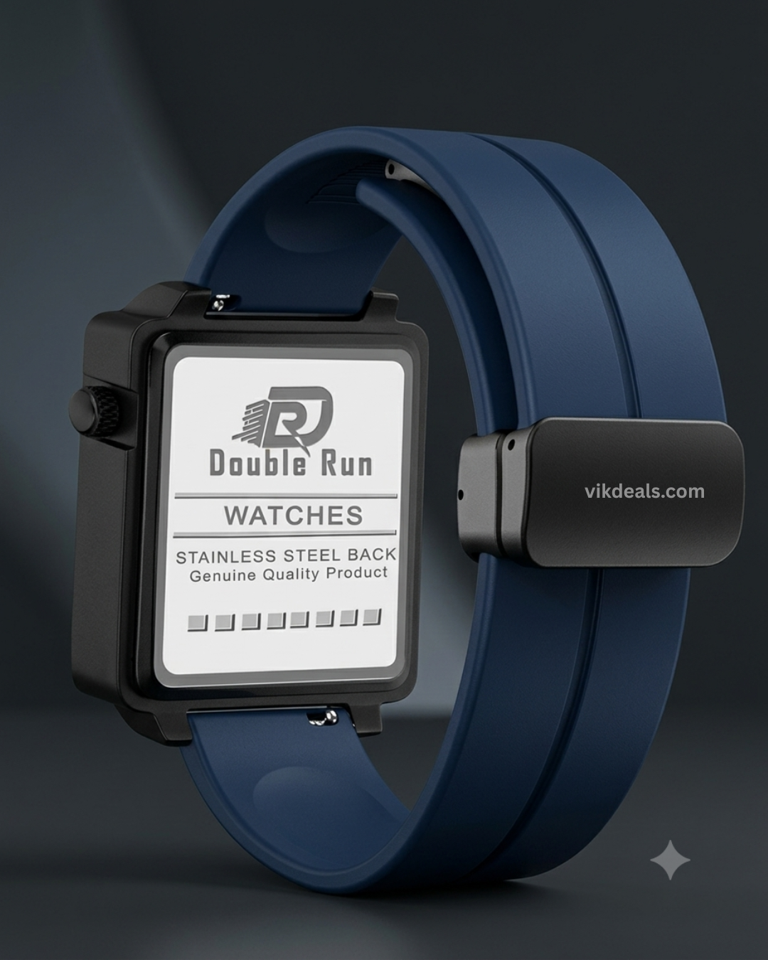 Black Squar Date & Dual Time Softest Sillicone Magnet Buckle Strap.
