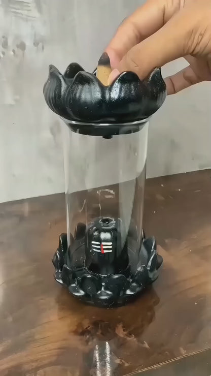 Shivling in Glass Fountain Backflow Smoke Fountain