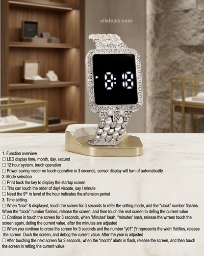 Square Diamond Bracelet Digital watch