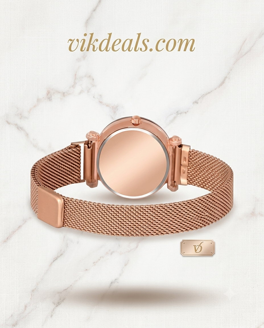 Rose Gold Megnet Watch with Crystal Star Bracelet Gift Set...