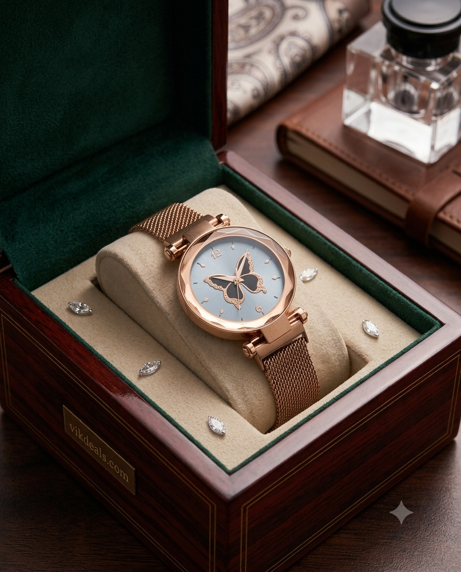 Trendy Rose Gold Mesh Women Watch