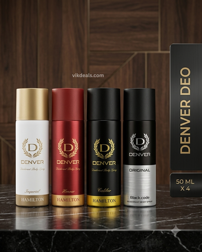 Black Code, Caliber, Honour & Imperial Nano Travel Size Pack Deo Perfume Body Spray - For Men (50ml X 4 )| Long Lasting Deodorant