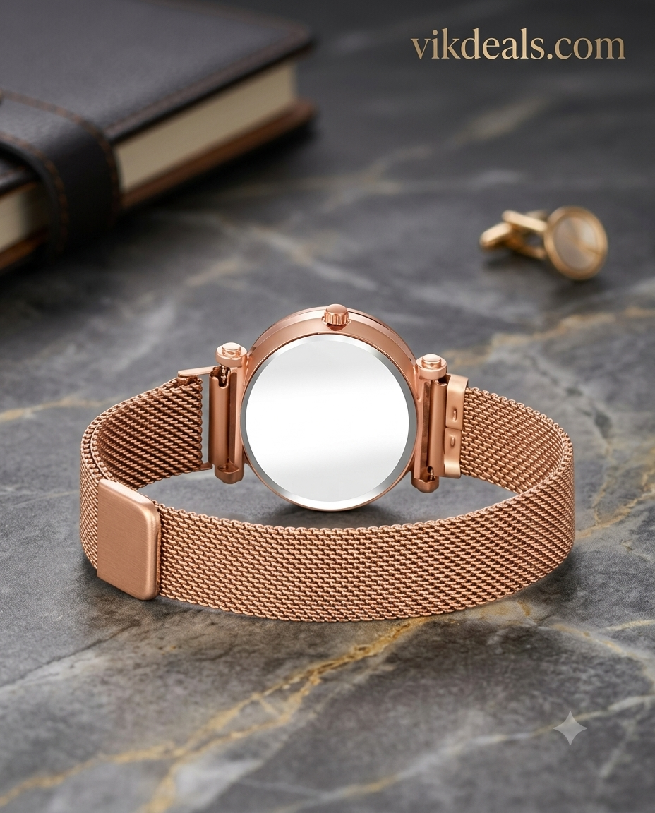 Rose Gold Megnet Watch & Heart Bracelet Gift Set..