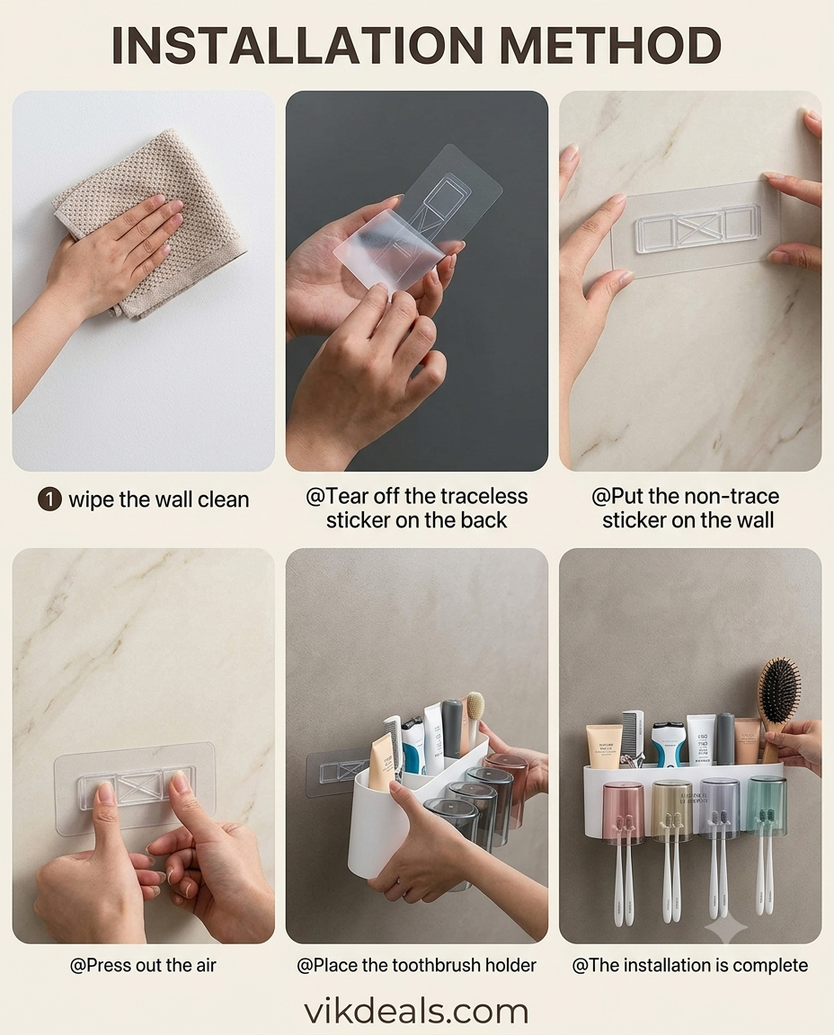 Wall Mounted Toothbrush Holder & Storage Cup