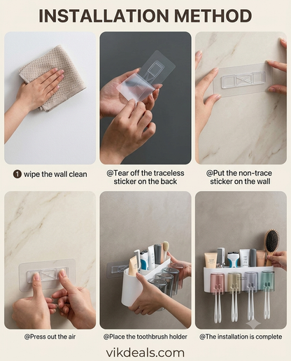 Wall Mounted Toothbrush Holder & Storage Cup
