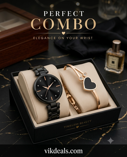 Rose Gold Watch With Heart Bracelet combo watch Analog Watch (2 set)..