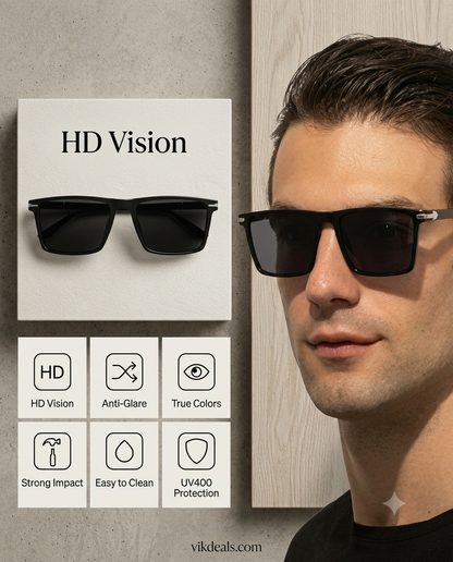 Latest Arzonai UV Stylish Protected Black Sunglasses For Men