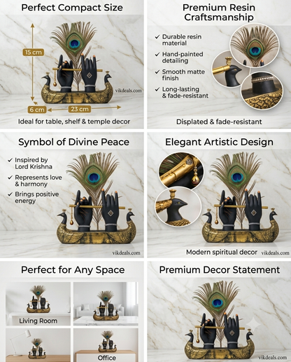 krishna hand Showpiece on peacock with metal flute