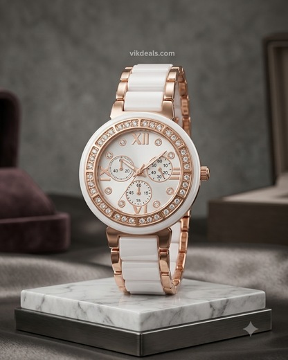 Analog Tatan with White & Black mina round dial watch for womens or girls.