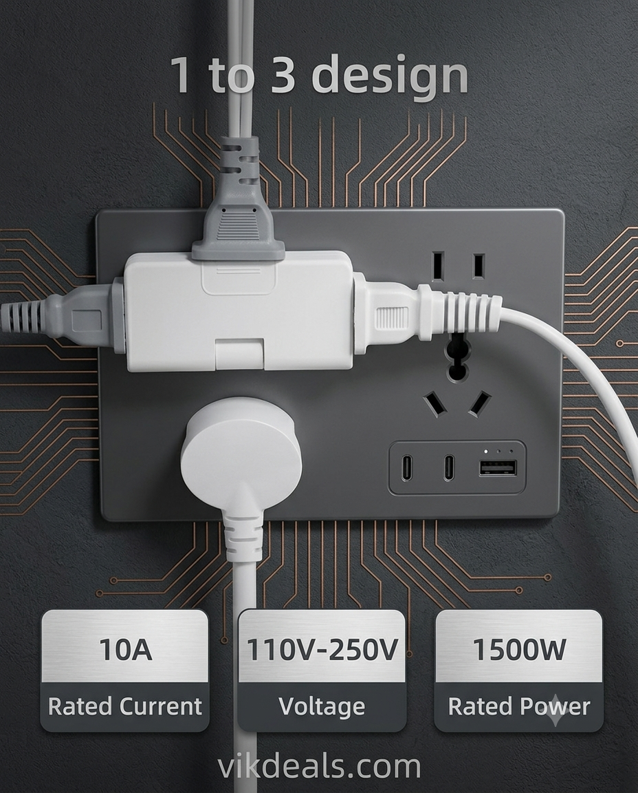 Rotating EU Converter 3 in 1 Rotatable Outlet Extender.