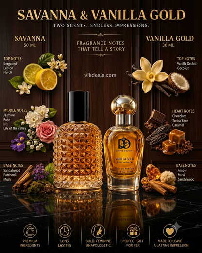 Savanna 50 ML Unisex & Vanilla 30 ML Women Perfume Combo.