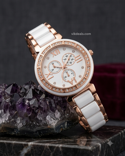 Analog Tatan with White & Black mina round dial watch for womens or girls.