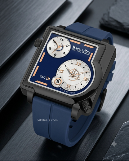 Black Squar Date & Dual Time Softest Sillicone Magnet Buckle Strap.