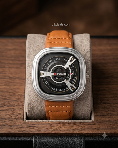 Trendy Squer Leather Belt Analog Watch - For Men