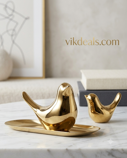 Ceramic Golden Blessing Birds Figurine for Home Decor