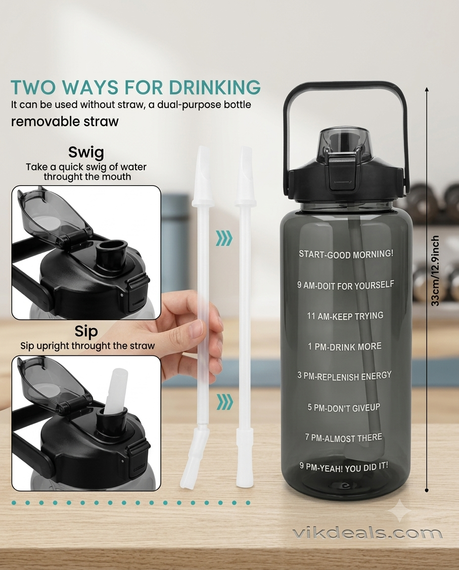 Large Motivational Water Bottle with Time Marker