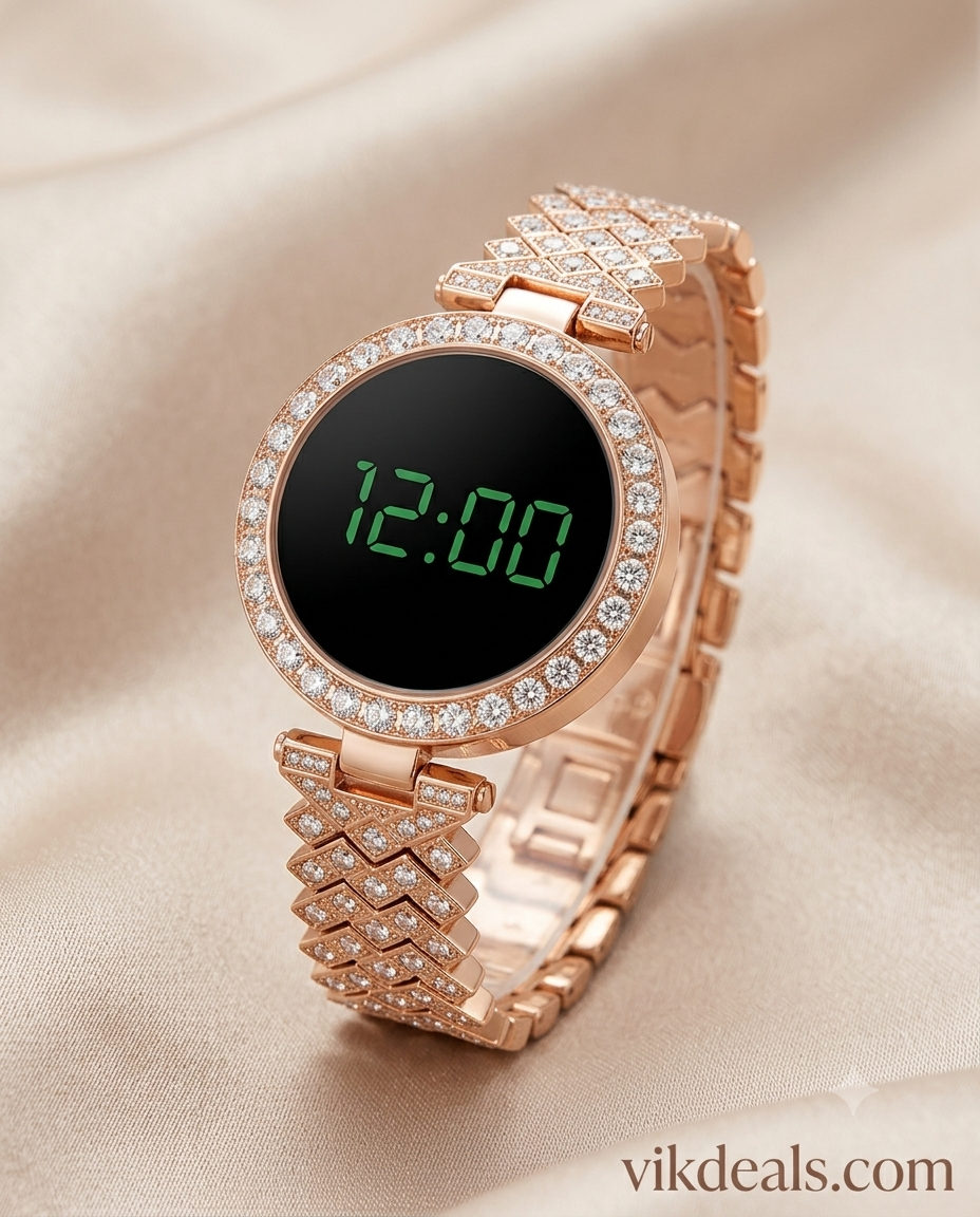 Modern luxury watch with  sparkling crystal border & and comfortable strap