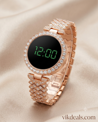Modern luxury watch with  sparkling crystal border & and comfortable strap