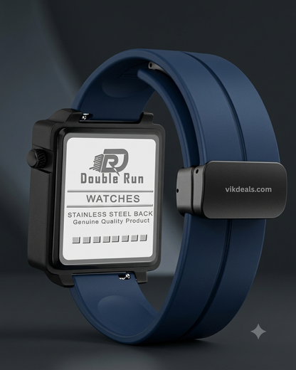 Black Squar Date & Dual Time Softest Sillicone Magnet Buckle Strap.