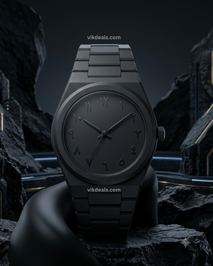 Black Arabic Aura Watch Stylish All-Black Arabic Numeral Watch - Modern Elegance Matte Black Dial Watch for Men