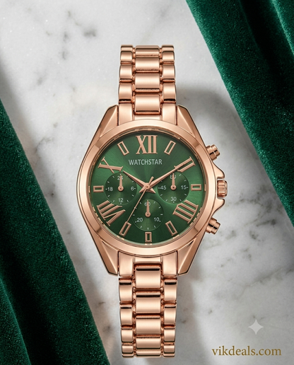 Women's Rose Gold Watch and Heart Bracelet Set..