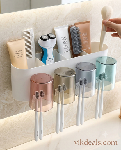 Wall Mounted Toothbrush Holder & Storage Cup