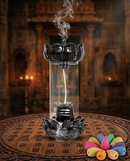 Shivling in Glass Fountain Backflow Smoke Fountain