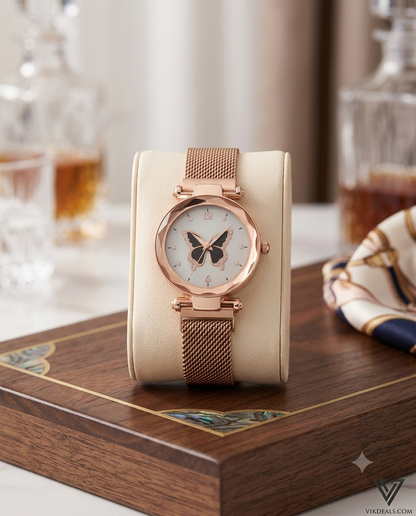 Trendy Rose Gold Mesh Women Watch