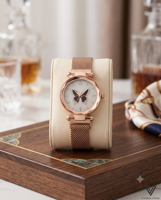 Trendy Rose Gold Mesh Women Watch