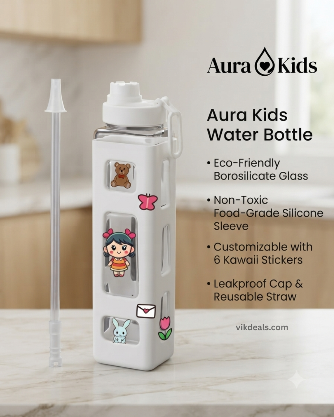 Kiwaii Water Bottle Square Shape Cute Cartoon Bottle