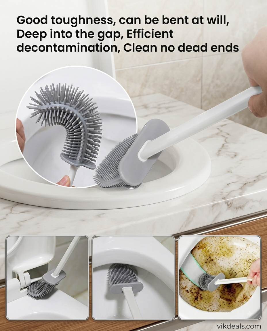 Silicone Toilet Brush with Slim Holder