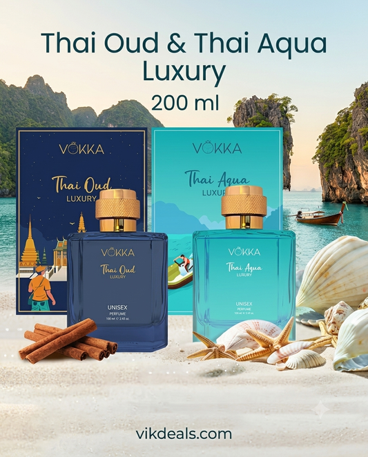 VOKKA Thai Oud & Thai Aqua 100 ml (Pack of 2) Luxury Long Lasting Perfume.