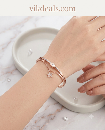 Rose Gold Megnet Watch with Crystal Star Bracelet Gift Set...