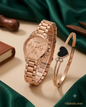 Women's Rose Gold Watch and Heart Bracelet Set..