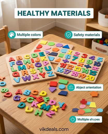 Wooden Alphabet Puzzles Numbers Count Blocks (3 Sets)