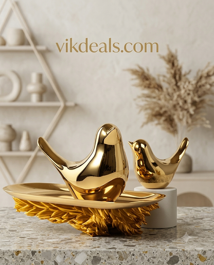 Ceramic Golden Blessing Birds Figurine for Home Decor