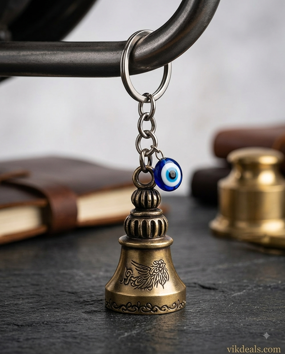 Guardian Bell Keychain with Evil Eye Charm – Protection & Good Luck