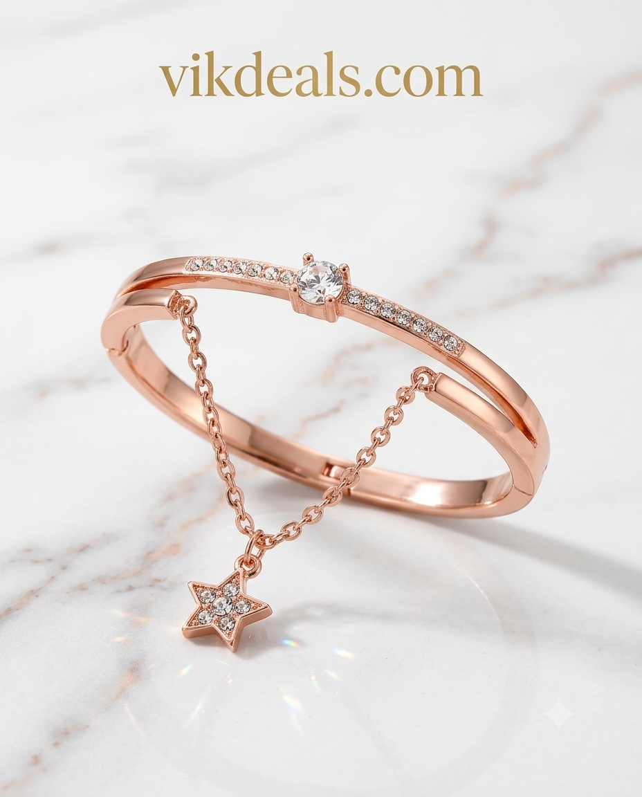 Rose Gold Megnet Watch with Crystal Star Bracelet Gift Set...