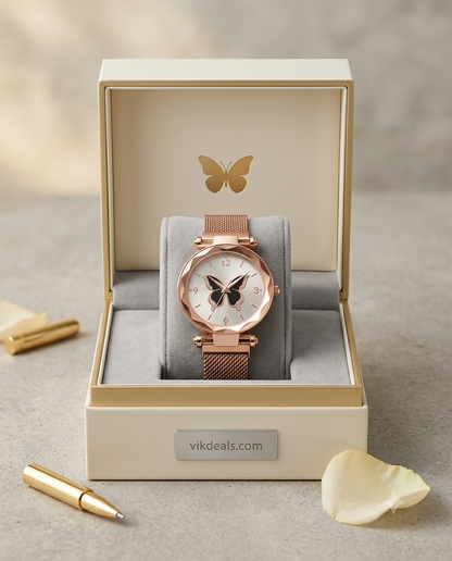 Trendy Rose Gold Mesh Women Watch