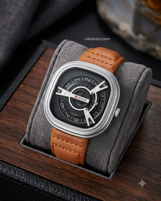 Trendy Squer Leather Belt Analog Watch - For Men