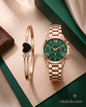 Women's Rose Gold Watch and Heart Bracelet Set..