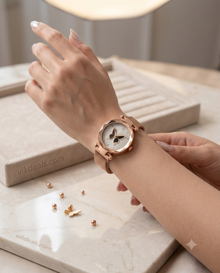 Trendy Rose Gold Mesh Women Watch