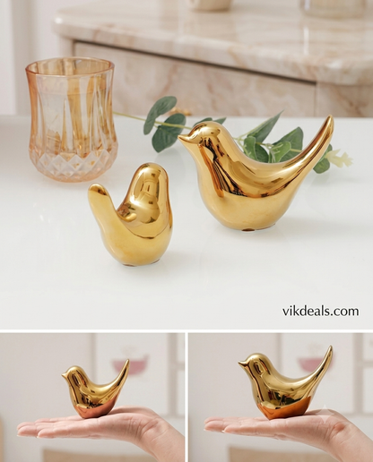 Ceramic Golden Blessing Birds Figurine for Home Decor