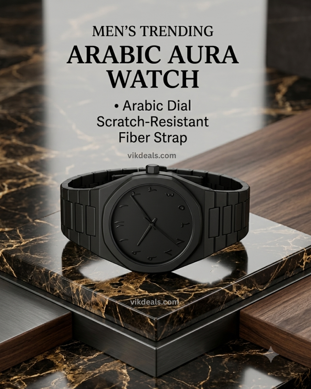 Black Arabic Aura Watch Stylish All-Black Arabic Numeral Watch - Modern Elegance Matte Black Dial Watch for Men