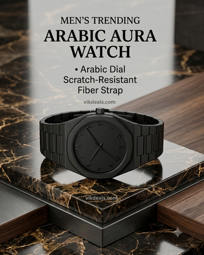 Black Arabic Aura Watch Stylish All-Black Arabic Numeral Watch - Modern Elegance Matte Black Dial Watch for Men
