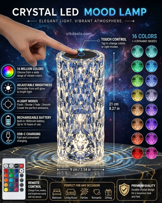 16 Color Changing Rose Crystal Diamond LED Table Lamp
