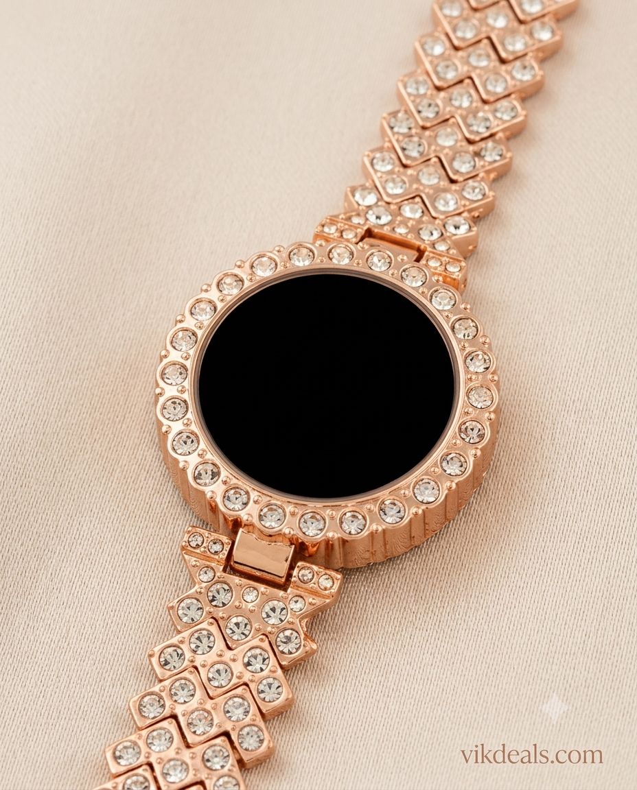 Modern luxury watch with  sparkling crystal border & and comfortable strap