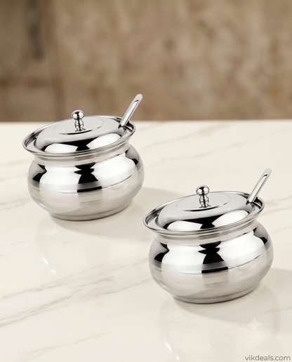 STEEL GHEE POT & Oil Container with Lid and Spoon