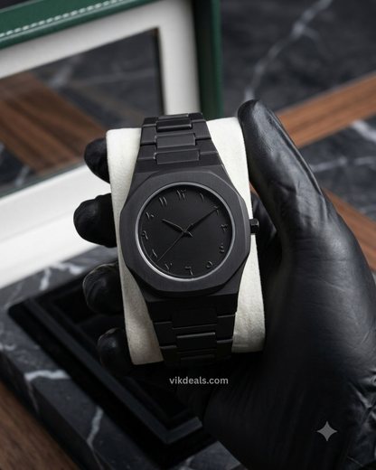 Black Arabic Aura Watch Stylish All-Black Arabic Numeral Watch - Modern Elegance Matte Black Dial Watch for Men